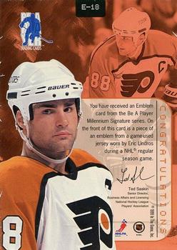 1999-00 Be a Player Millennium Signature Series - Jersey Emblems #E-18 Eric Lindros Back