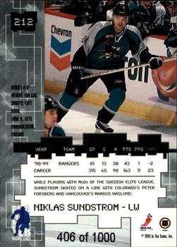 1999-00 Be a Player Millennium Signature Series - Ruby #212 Niklas Sundstrom Back