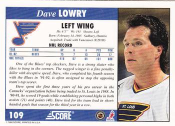 1992-93 Score #109 Dave Lowry Back