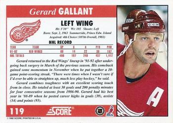 1992-93 Score #119 Gerard Gallant Back