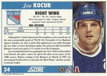 1992-93 Score #24 Joey Kocur Back