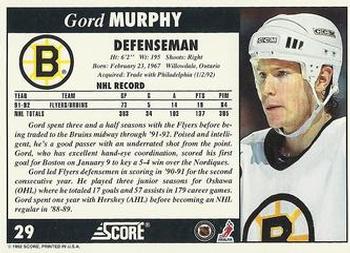 1992-93 Score #29 Gord Murphy Back