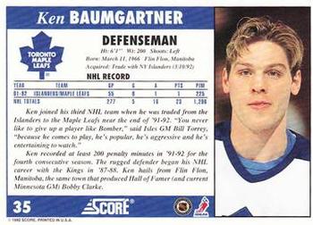 1992-93 Score #35 Ken Baumgartner Back