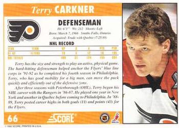 1992-93 Score #66 Terry Carkner Back