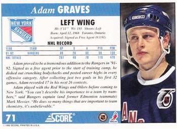 1992-93 Score #71 Adam Graves Back