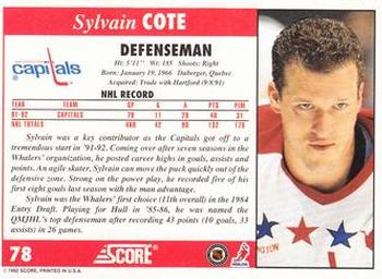 1992-93 Score #78 Sylvain Cote Back