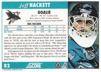 1992-93 Score #82 Jeff Hackett Back