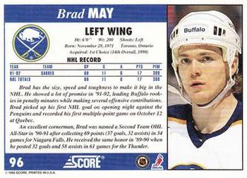 1992-93 Score #96 Brad May Back
