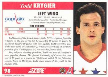 1992-93 Score #98 Todd Krygier Back