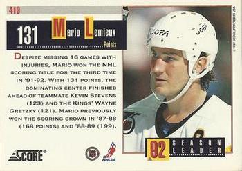 1992-93 Score #413 Mario Lemieux Back
