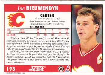 1992-93 Score #193 Joe Nieuwendyk Back