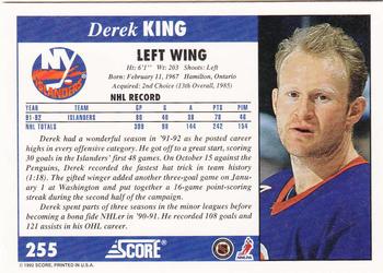 1992-93 Score #255 Derek King Back