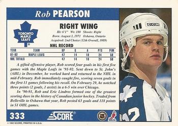 1992-93 Score #333 Rob Pearson Back