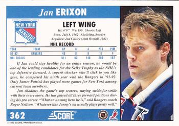 1992-93 Score #362 Jan Erixon Back