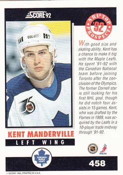 1992-93 Score #458 Kent Manderville Back