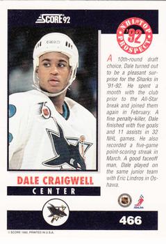 1992-93 Score #466 Dale Craigwell Back