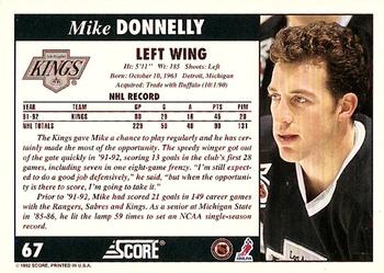 1992-93 Score #67 Mike Donnelly Back