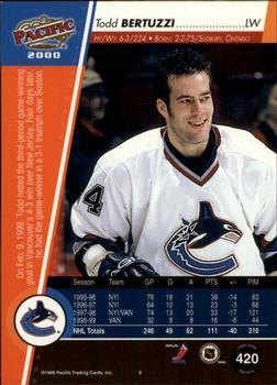 1999-00 Pacific - Emerald Green #420 Todd Bertuzzi Back