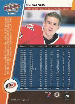 1999-00 Pacific - Ice Blue #70 Ron Francis Back