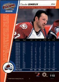 1999-00 Pacific - Ice Blue #110 Claude Lemieux Back