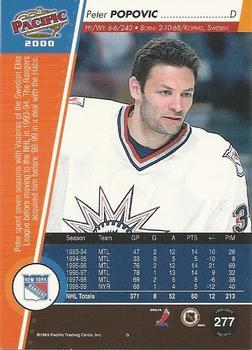 1999-00 Pacific - Ice Blue #277 Peter Popovic Back