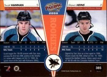 1999-00 Pacific - Ice Blue #385 Scott Hannan / Shawn Heins Back