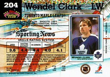 1992-93 Stadium Club #204 Wendel Clark Back