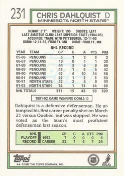 1992-93 Topps #231 Chris Dahlquist Back