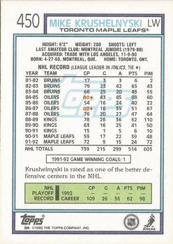 1992-93 Topps #450 Mike Krushelnyski Back