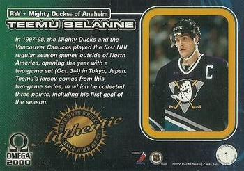 1999-00 Pacific Omega - Game Worn Jerseys #1 Teemu Selanne Back