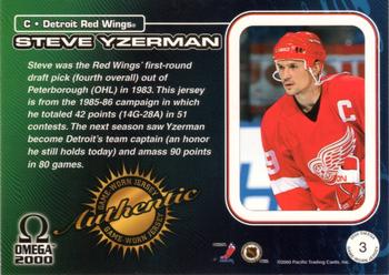 1999-00 Pacific Omega - Game Worn Jerseys #3 Steve Yzerman Back