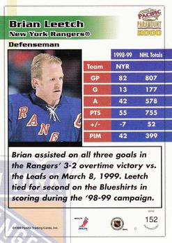 1999-00 Pacific Paramount - Gold #152 Brian Leetch Back