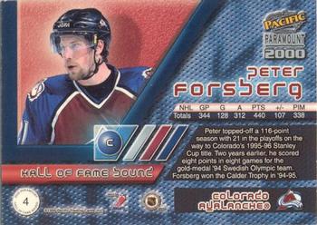 1999-00 Pacific Paramount - Hall of Fame Bound #4 Peter Forsberg Back