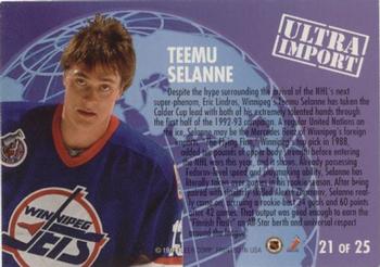 1992-93 Ultra - Ultra Imports #21 Teemu Selanne Back