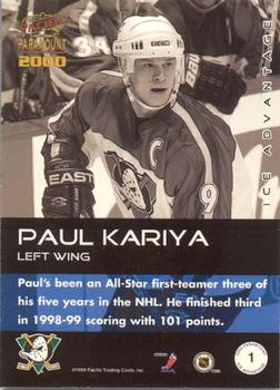 1999-00 Pacific Paramount - Ice Advantage #1 Paul Kariya Back