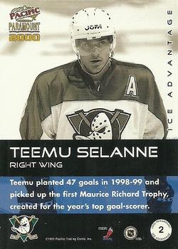 1999-00 Pacific Paramount - Ice Advantage #2 Teemu Selanne Back