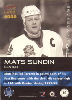 1999-00 Pacific Paramount - Ice Advantage #19 Mats Sundin Back