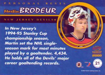 1999-00 Pacific Paramount - Personal Bests #21 Martin Brodeur Back