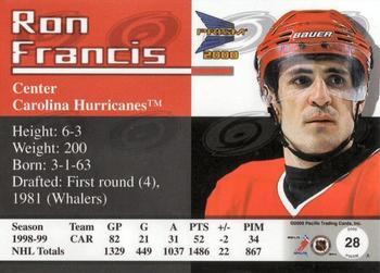 1999-00 Pacific Prism - Holographic Blue #28 Ron Francis Back