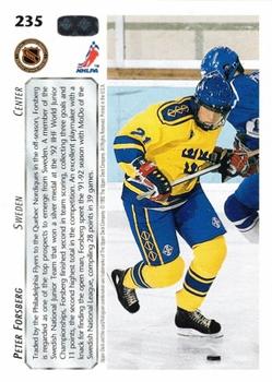 1992-93 Upper Deck #235 Peter Forsberg Back