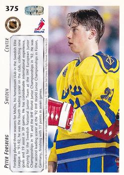 1992-93 Upper Deck #375 Peter Forsberg Back