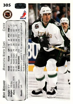 1992-93 Upper Deck #305 Mike Modano Back