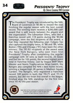 1992-93 Upper Deck #34 Presidents' Trophy Back