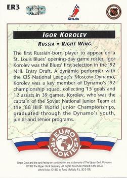 1992-93 Upper Deck - Euro-Rookies #ER3 Igor Korolev Back