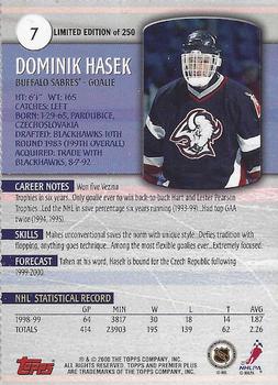 1999-00 Topps Premier Plus - Foil Parallel #7 Dominik Hasek Back