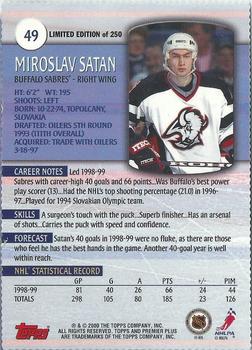 1999-00 Topps Premier Plus - Foil Parallel #49 Miroslav Satan Back