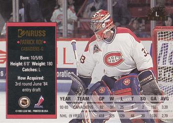 1993-94 Donruss - Special Print #L Patrick Roy Back