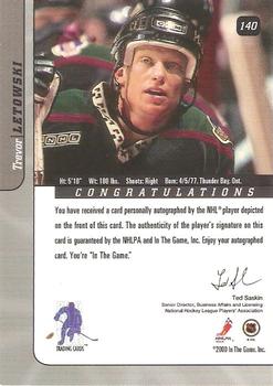 2000-01 Be a Player Signature Series - Autographs #140 Trevor Letowski Back