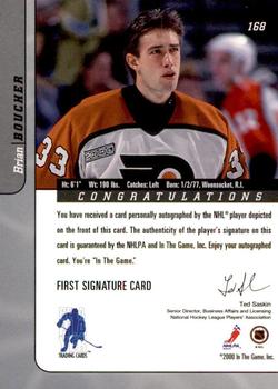 2000-01 Be a Player Signature Series - Autographs #168 Brian Boucher Back