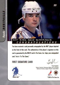 2000-01 Be a Player Signature Series - Autographs Gold #99 Randy Robitaille Back